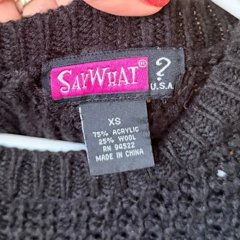 Y2K Vintage Say What Wool Blend Black Sweater XS